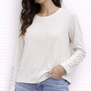 J. McLaughlin Ivory Long Sleeve Knit Top Criss Cross Sleeve Detail XL Casual